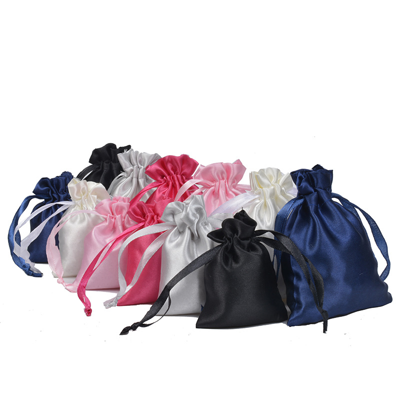 Promotional Black Virgin Hair Drawstring Silk Wig Packaging Bag Satin Bag