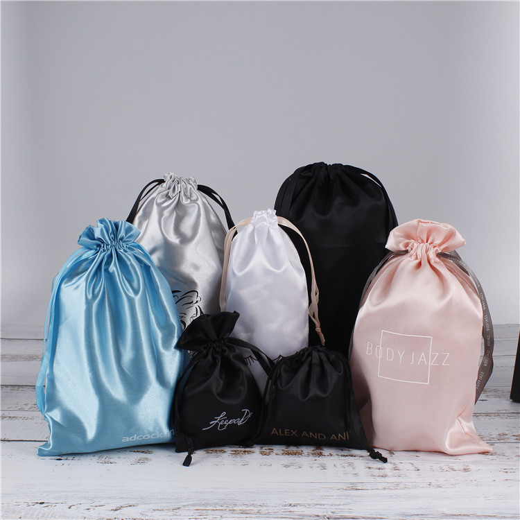Promotional Black Virgin Hair Drawstring Silk Wig Packaging Bag Satin Bag